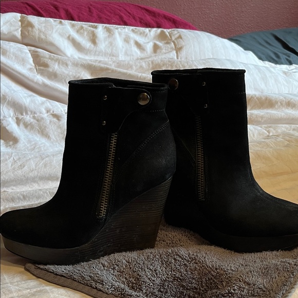 Coach Black Suede Wedge Boots - Picture 1 of 3